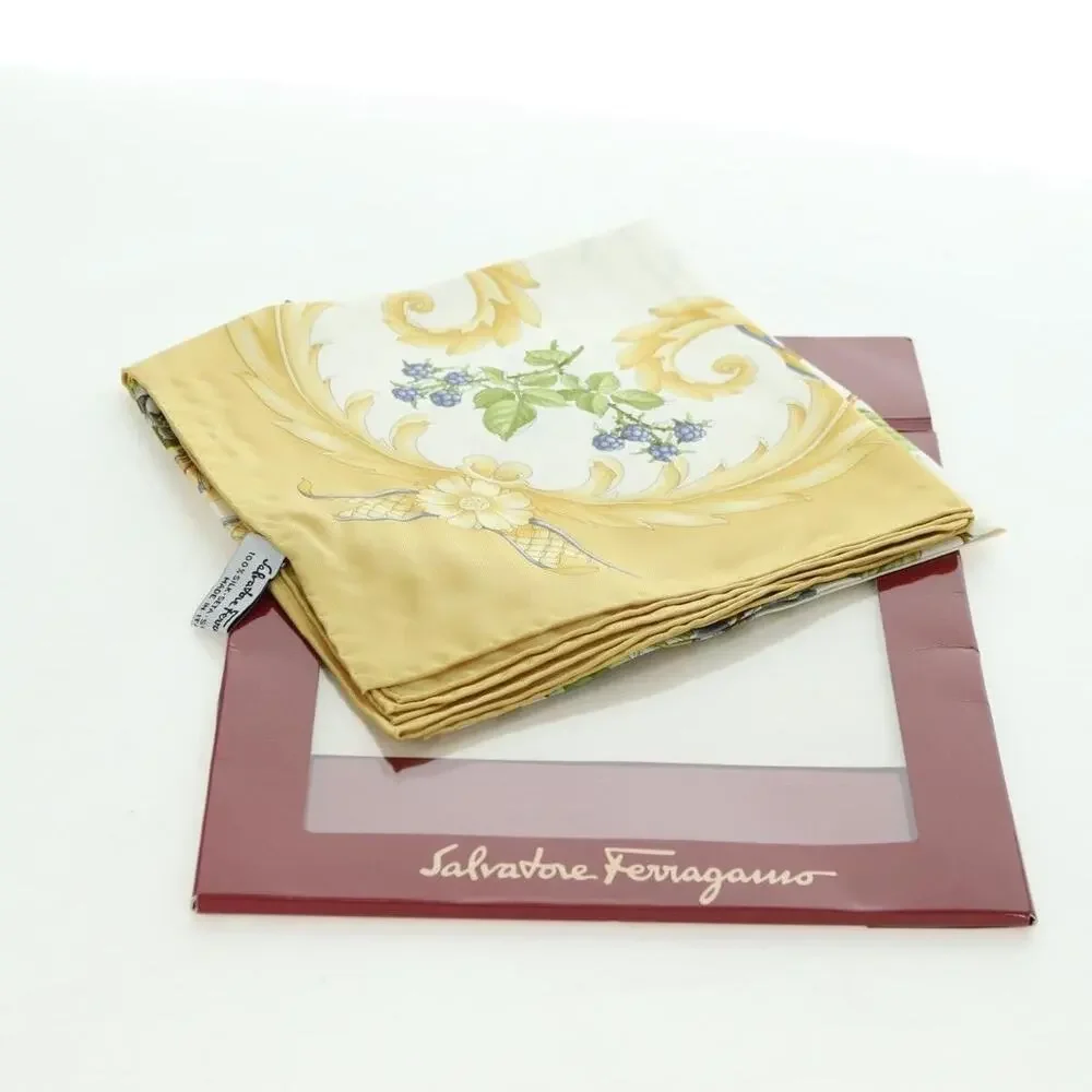 Salvatore Ferragamo Silk Bird Pattern Scarf Yellow